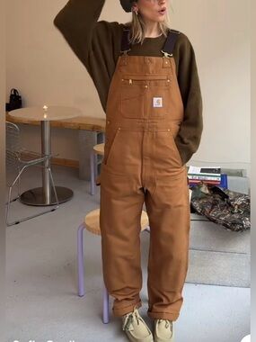 Carhartt Brown Duck Canvas Overalls 34x30 Relaxed Fit